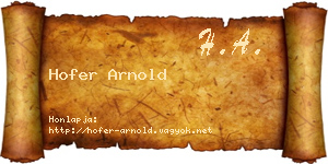Hofer Arnold névjegykártya